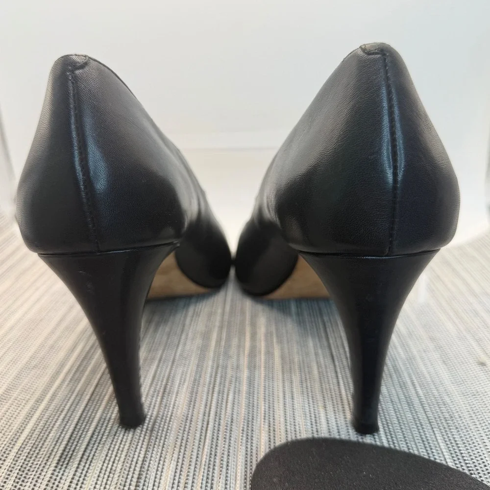 Cole Haan Chelsea Peep Toe Pumps Size 10B Black‎ Leather Platform Stiletto Heels